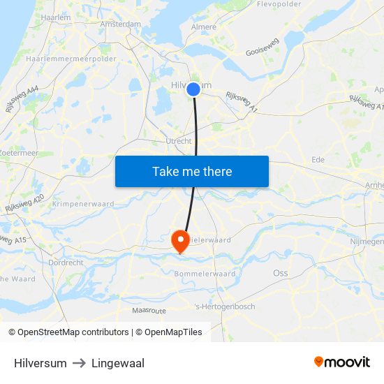 Hilversum to Lingewaal map