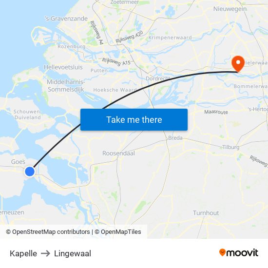 Kapelle to Lingewaal map