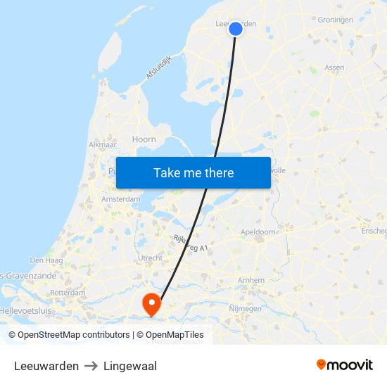 Leeuwarden to Lingewaal map