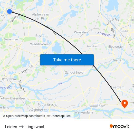 Leiden to Lingewaal map