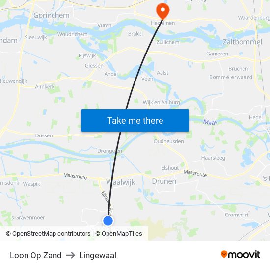 Loon Op Zand to Lingewaal map