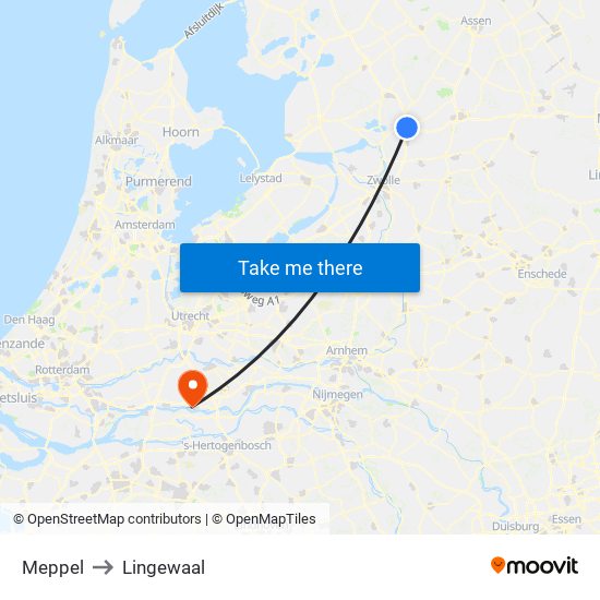 Meppel to Lingewaal map