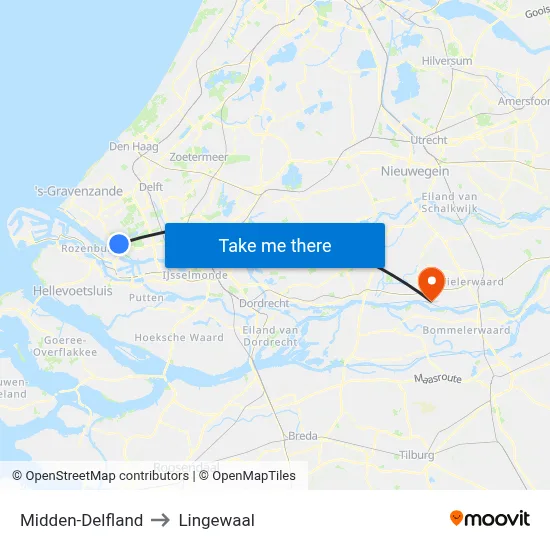 Midden-Delfland to Lingewaal map