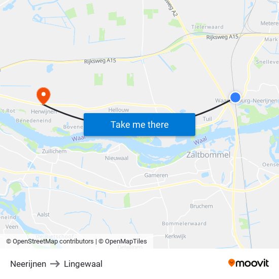 Neerijnen to Lingewaal map
