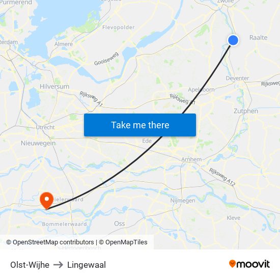 Olst-Wijhe to Lingewaal map