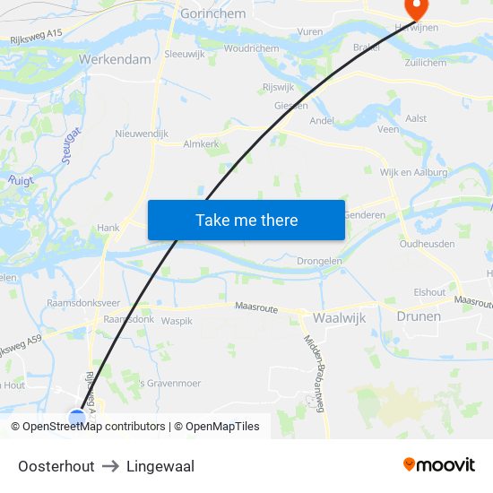 Oosterhout to Lingewaal map