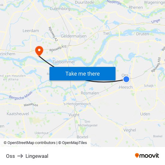 Oss to Lingewaal map