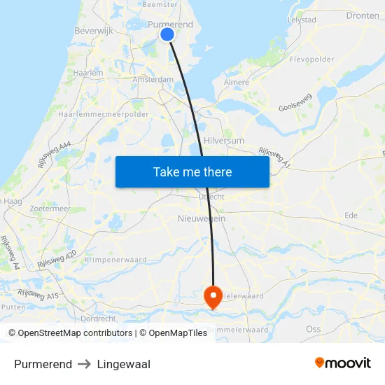 Purmerend to Lingewaal map