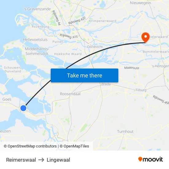 Reimerswaal to Lingewaal map