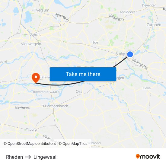 Rheden to Lingewaal map