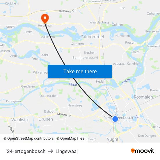 'S-Hertogenbosch to Lingewaal map