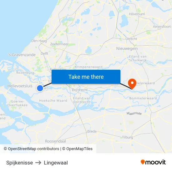 Spijkenisse to Lingewaal map