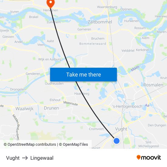 Vught to Lingewaal map