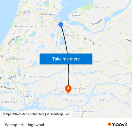 Weesp to Lingewaal map