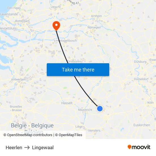 Heerlen to Lingewaal map