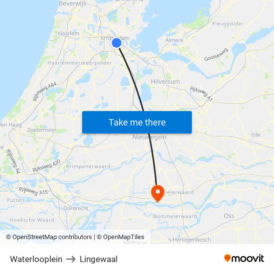 Waterlooplein to Lingewaal map