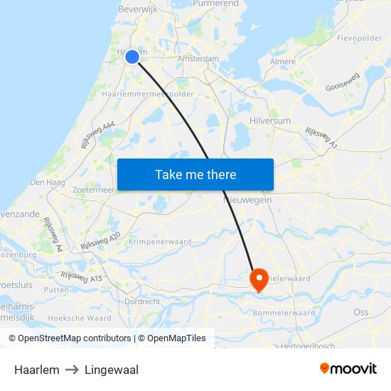 Haarlem to Lingewaal map