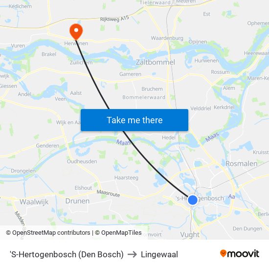 'S-Hertogenbosch (Den Bosch) to Lingewaal map