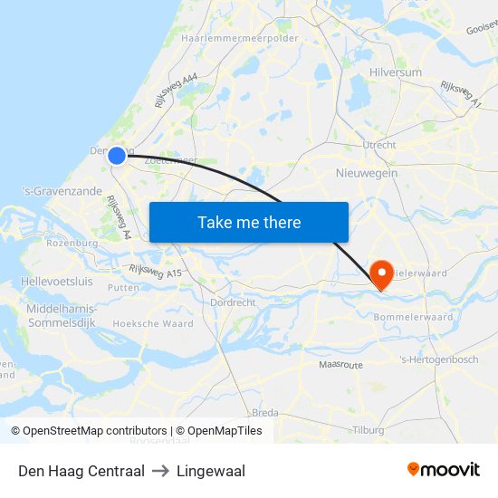 Den Haag Centraal to Lingewaal map