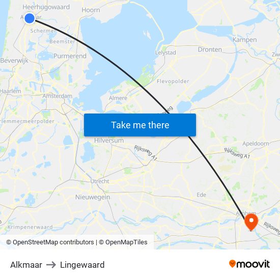 Alkmaar to Lingewaard map