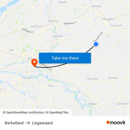 Berkelland to Lingewaard map
