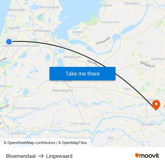 Bloemendaal to Lingewaard map