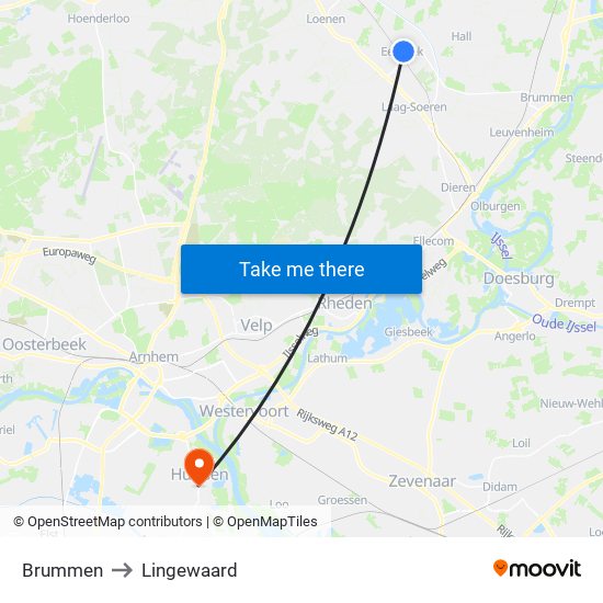 Brummen to Lingewaard map
