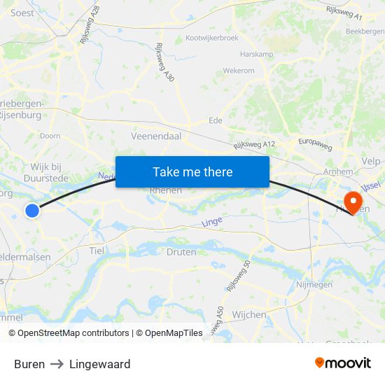 Buren to Lingewaard map