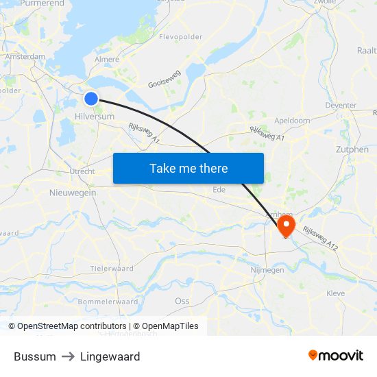 Bussum to Lingewaard map