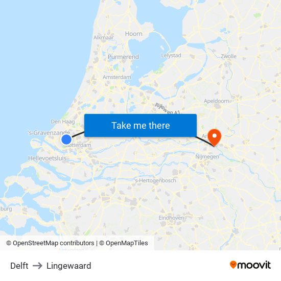 Delft to Lingewaard map