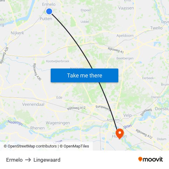 Ermelo to Lingewaard map