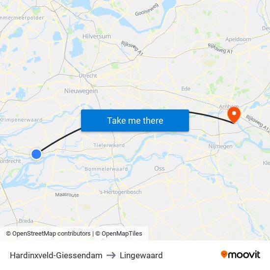 Hardinxveld-Giessendam to Lingewaard map