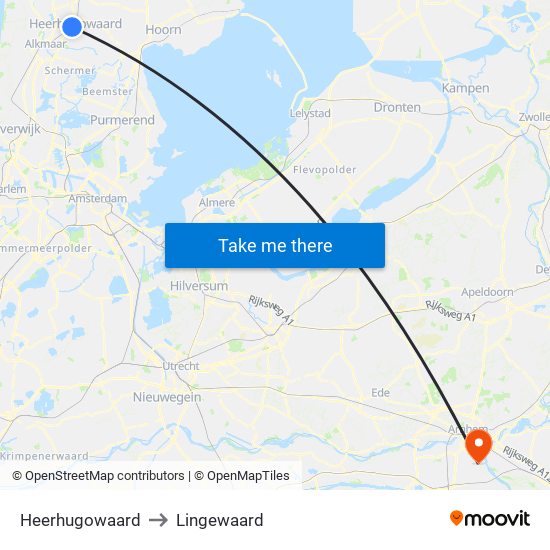 Heerhugowaard to Lingewaard map