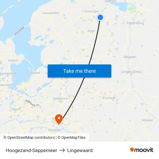 Hoogezand-Sappemeer to Lingewaard map