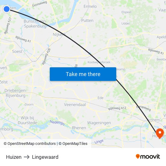 Huizen to Lingewaard map