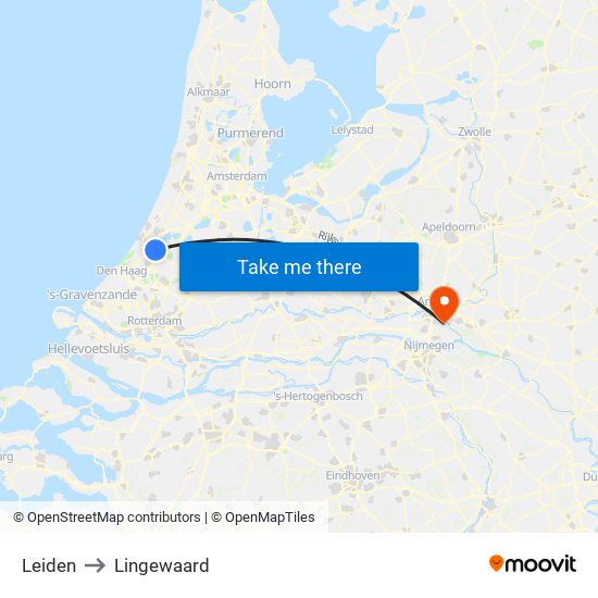 Leiden to Lingewaard map