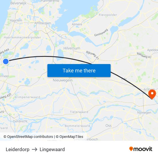 Leiderdorp to Lingewaard map