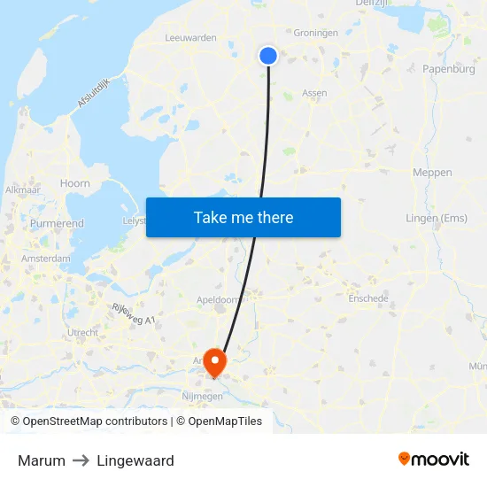 Marum to Lingewaard map