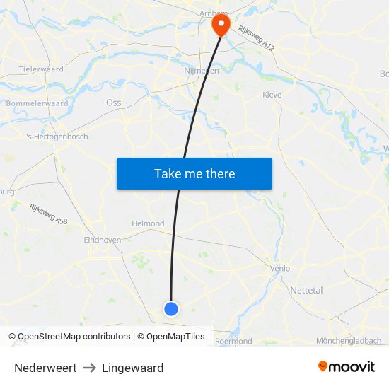 Nederweert to Lingewaard map