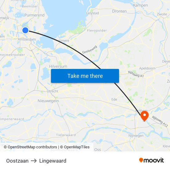 Oostzaan to Lingewaard map