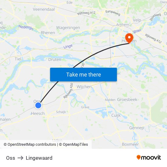 Oss to Lingewaard map