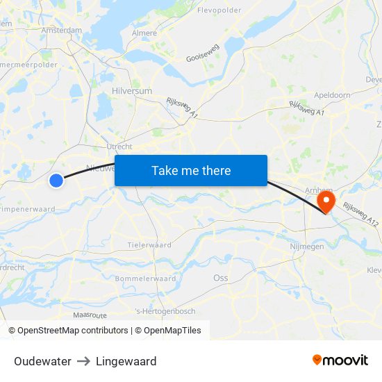 Oudewater to Lingewaard map