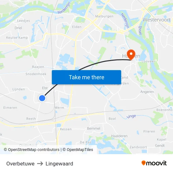 Overbetuwe to Lingewaard map