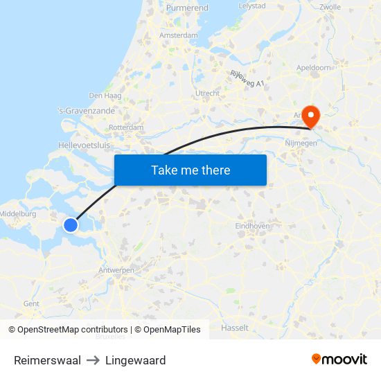 Reimerswaal to Lingewaard map
