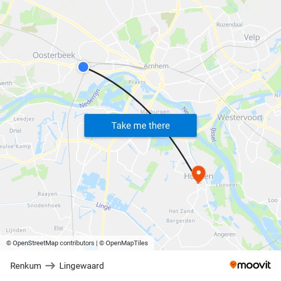 Renkum to Lingewaard map