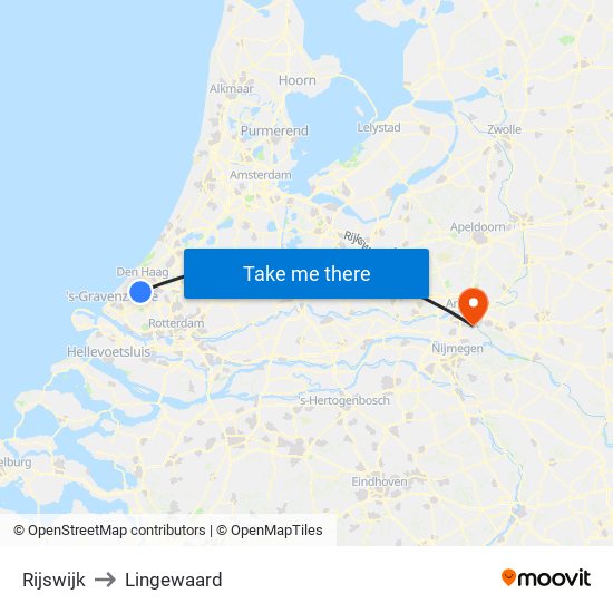 Rijswijk to Lingewaard map