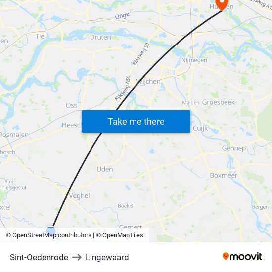 Sint-Oedenrode to Lingewaard map