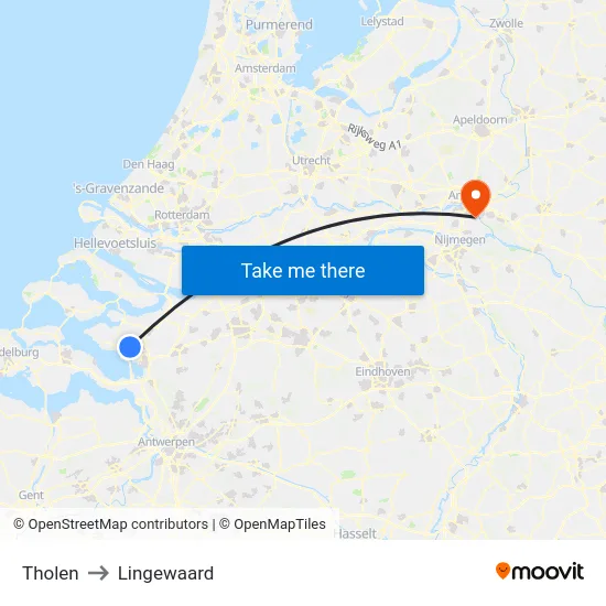 Tholen to Lingewaard map