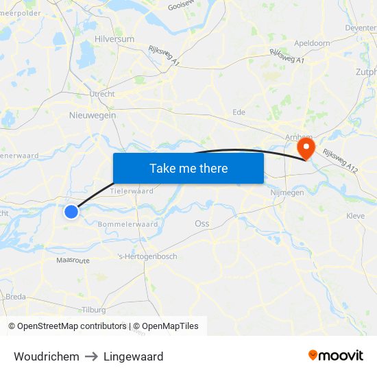 Woudrichem to Lingewaard map