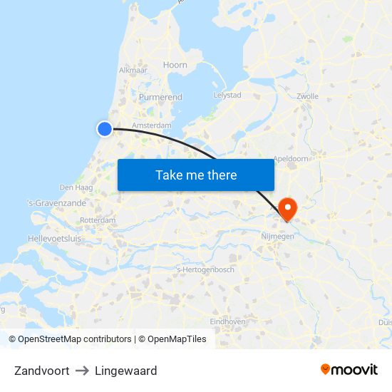 Zandvoort to Lingewaard map